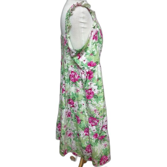 Torrid Sleeveless Pink & Green Floral Pastel Smocked Tiered Sun Dress - Plus 3X - Picture 2 of 6